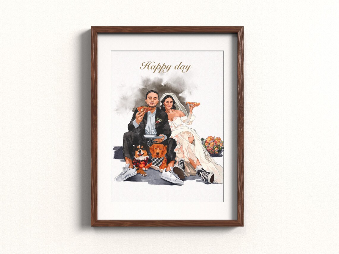 Couple Portrait Custom Watercolor Painting From Photo Hand Drawn For Wedding Personalised Family And Pets Couple Portrait Engagement Gift