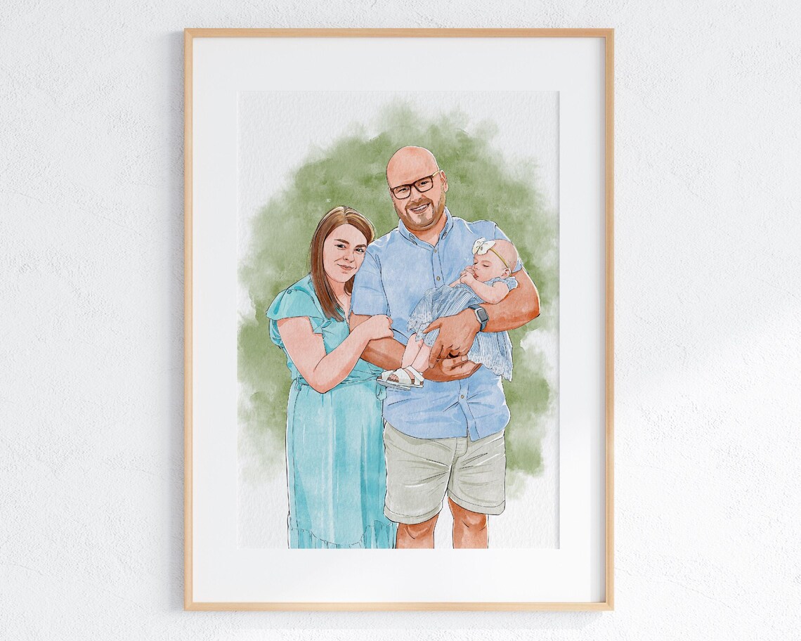 Wedding Party Group Portrait With Dog and Cat Watercolor Art Poster - Image 3