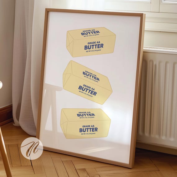 Butter Sticks Art Print Cute Food Illustration Funny Wall Decor Abstract Kitchen Retro Pop Poster Gift