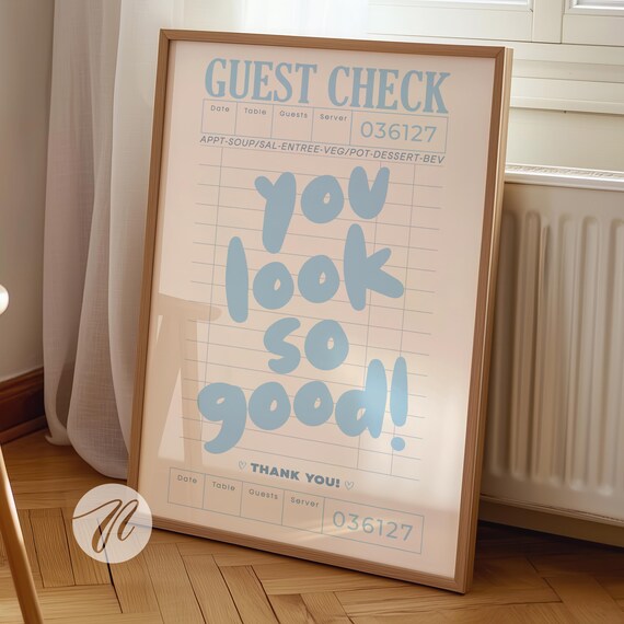 Guest Check Retro Bar Cart Poster, Preppy Decor