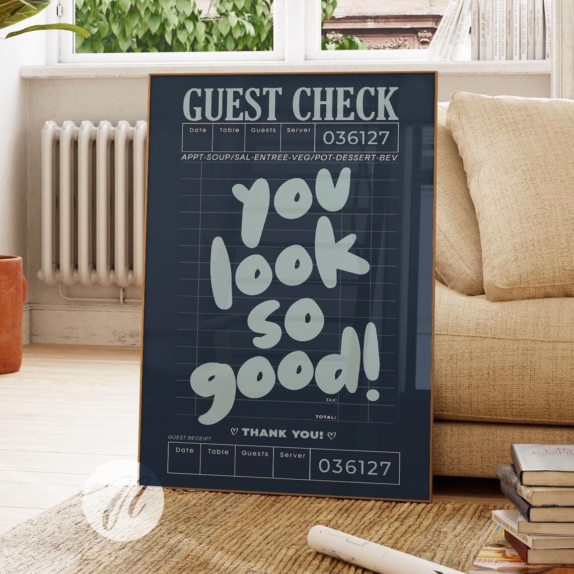 You Look So Good Navy Blue Guest Check Thank You Quote Poster