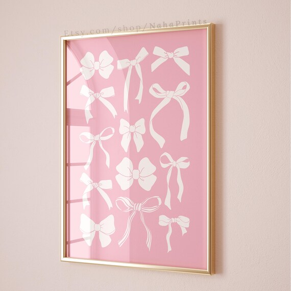 Pink Bows Coquette Balletcore Blush Ribbon Girls Room Wall Art