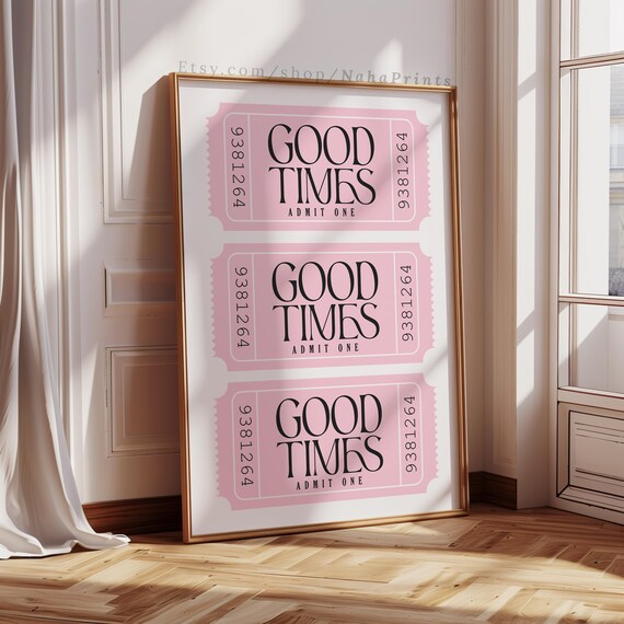 Pink Retro Bar Cart Admit One Ticket Art Print