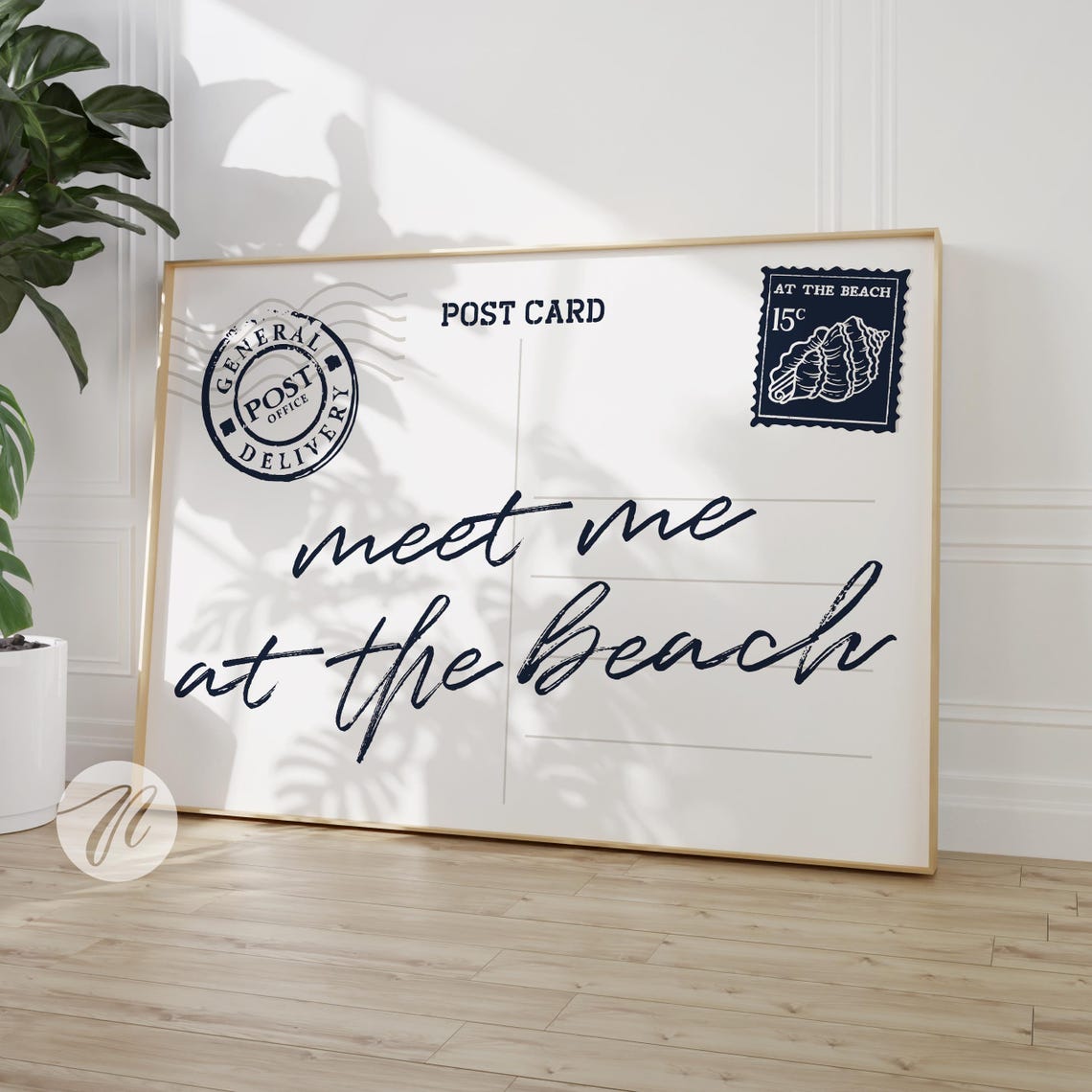 Meet Me At The Beach Postcard Poster With Navy Script Typography