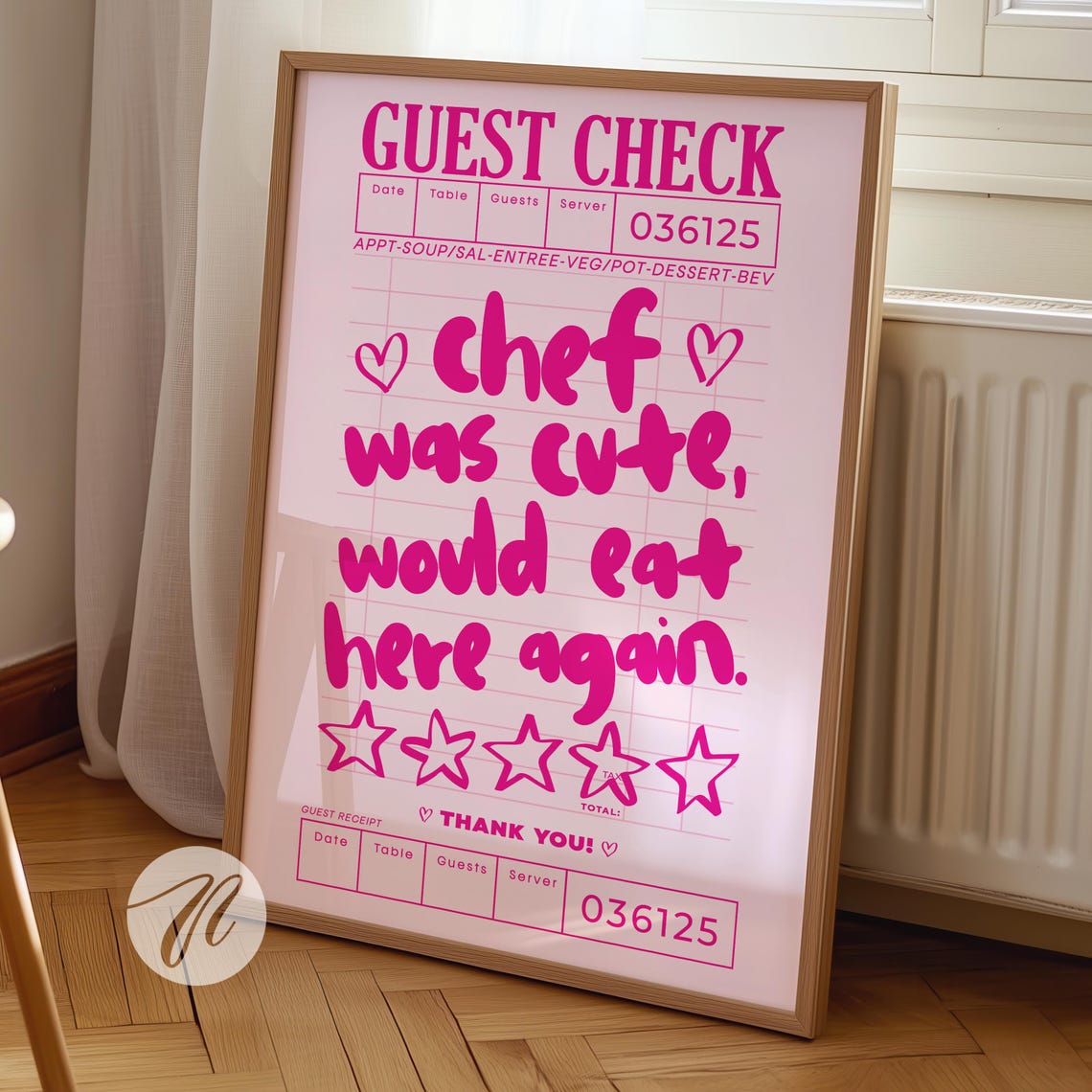 Chef Was Cute Would Eat Here Again Pink Guest Check Art Poster