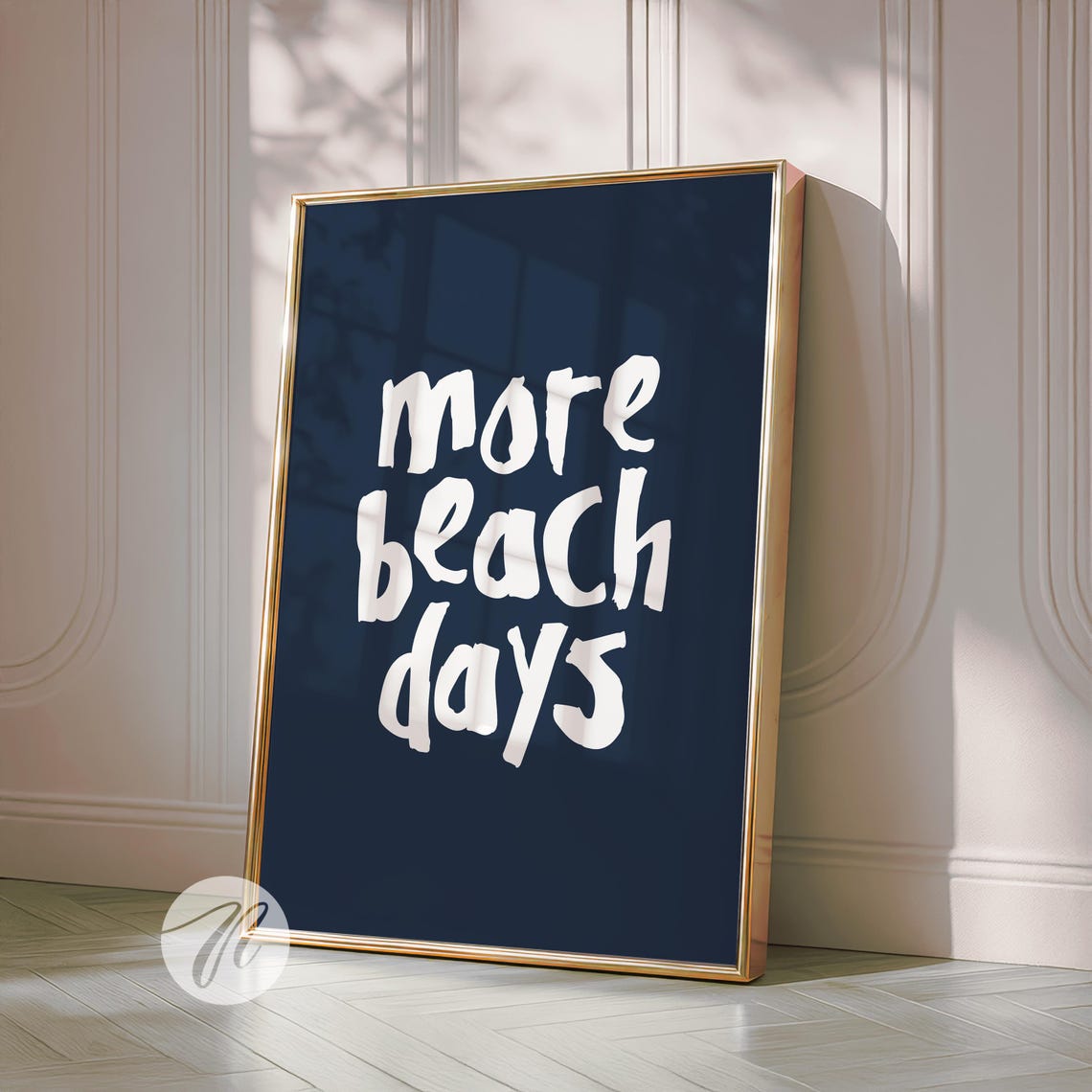 More Beach Days Navy Coastal Brush Lettering Summer Quote Poster