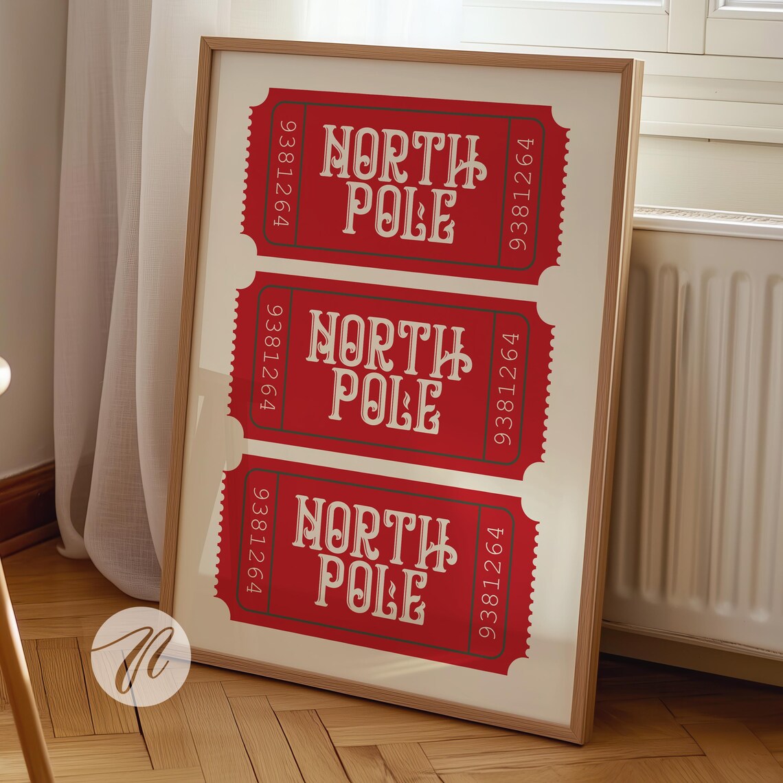 North Pole Ticket Christmas Art Print, Holiday Decor