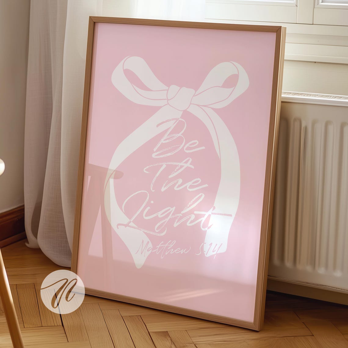 Be The Light Matthew 5:14 Pink Bow Coquette Bible Verse Poster
