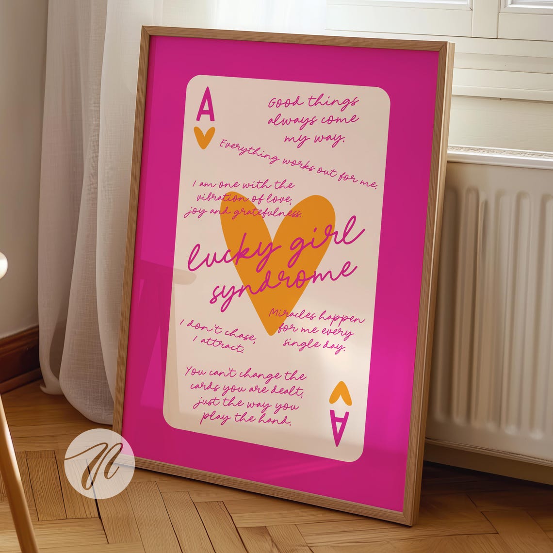 Lucky Girl Syndrome Ace Of Hearts Card Poster Trendy Wall Art Orange Pink Prints Retro Bar Cart Preppy Funky Apartment Decor
