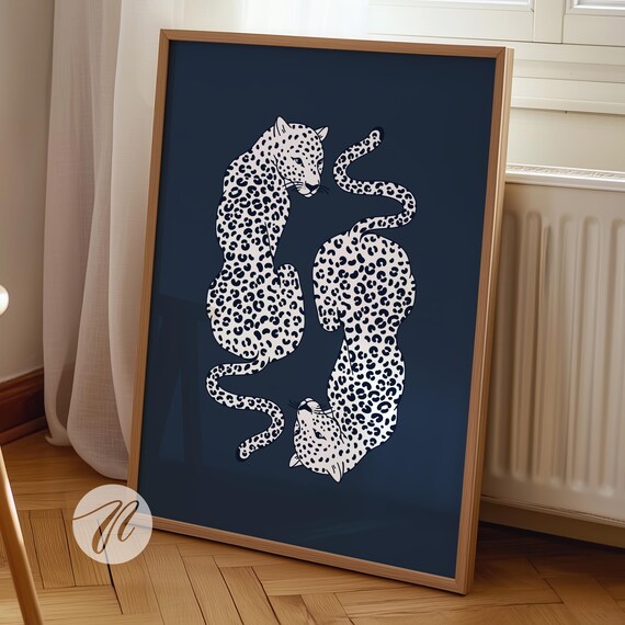 Navy Cheetah Print Trendy Blue Wall Art Poster Apartment Decor Preppy Room College Dorm