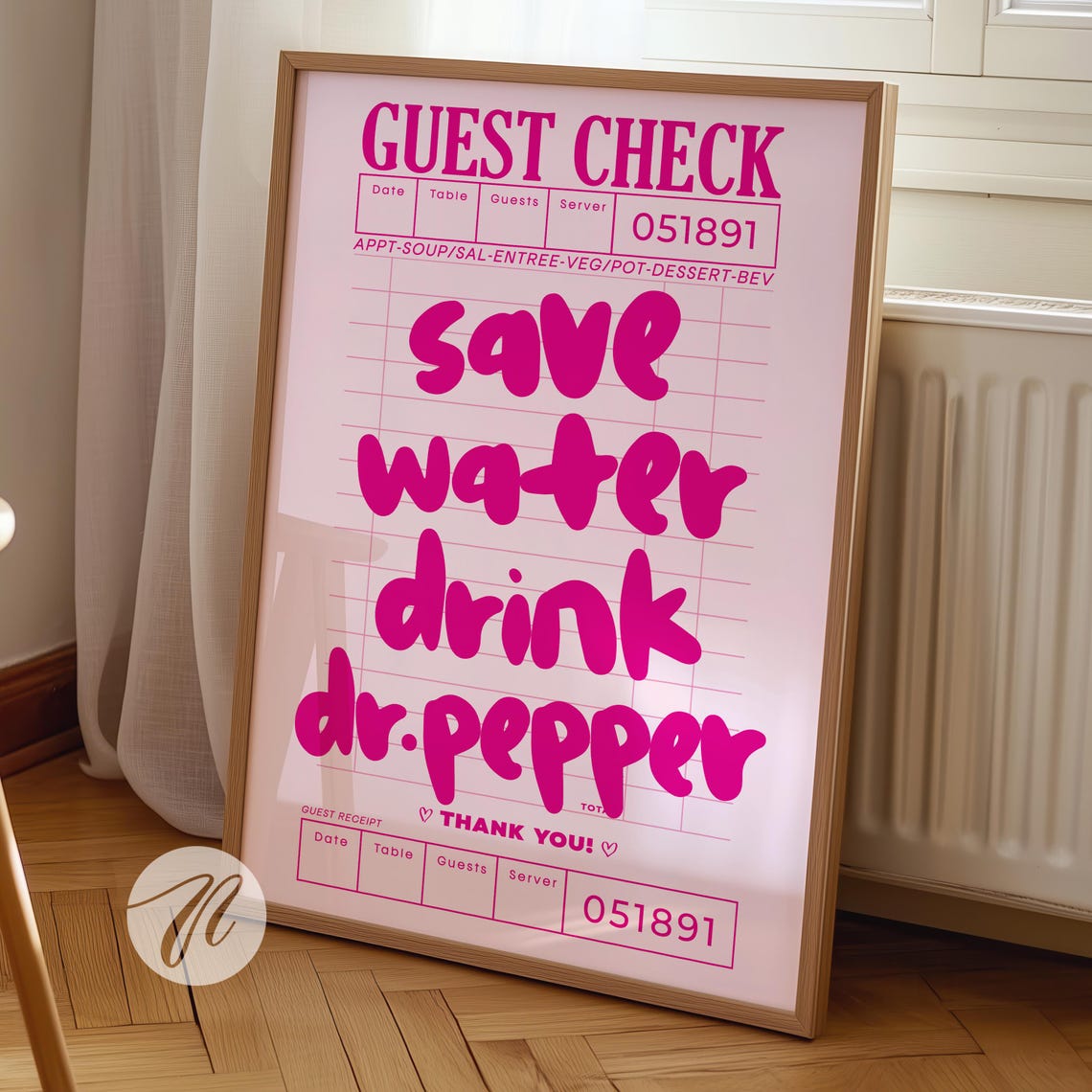 Save Water Drink Dr Pepper Hot Pink Retro Guest Check Poster