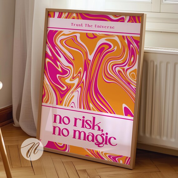 Trust The Universe No Risk No Magic Pink Marble Quote Poster