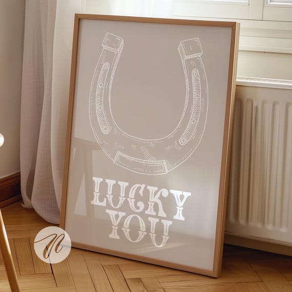 Western Art Print Decor Southwestern Wall Ranch Neutral Beige Tan Cowgirl Ticket Poster Lucky Horseshoe