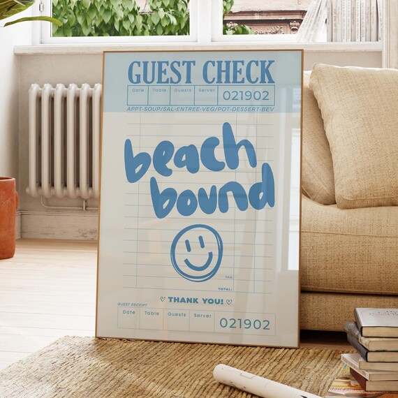 Beach Bound Smiley Blue Guest Check Coastal Kitchen Wall Art