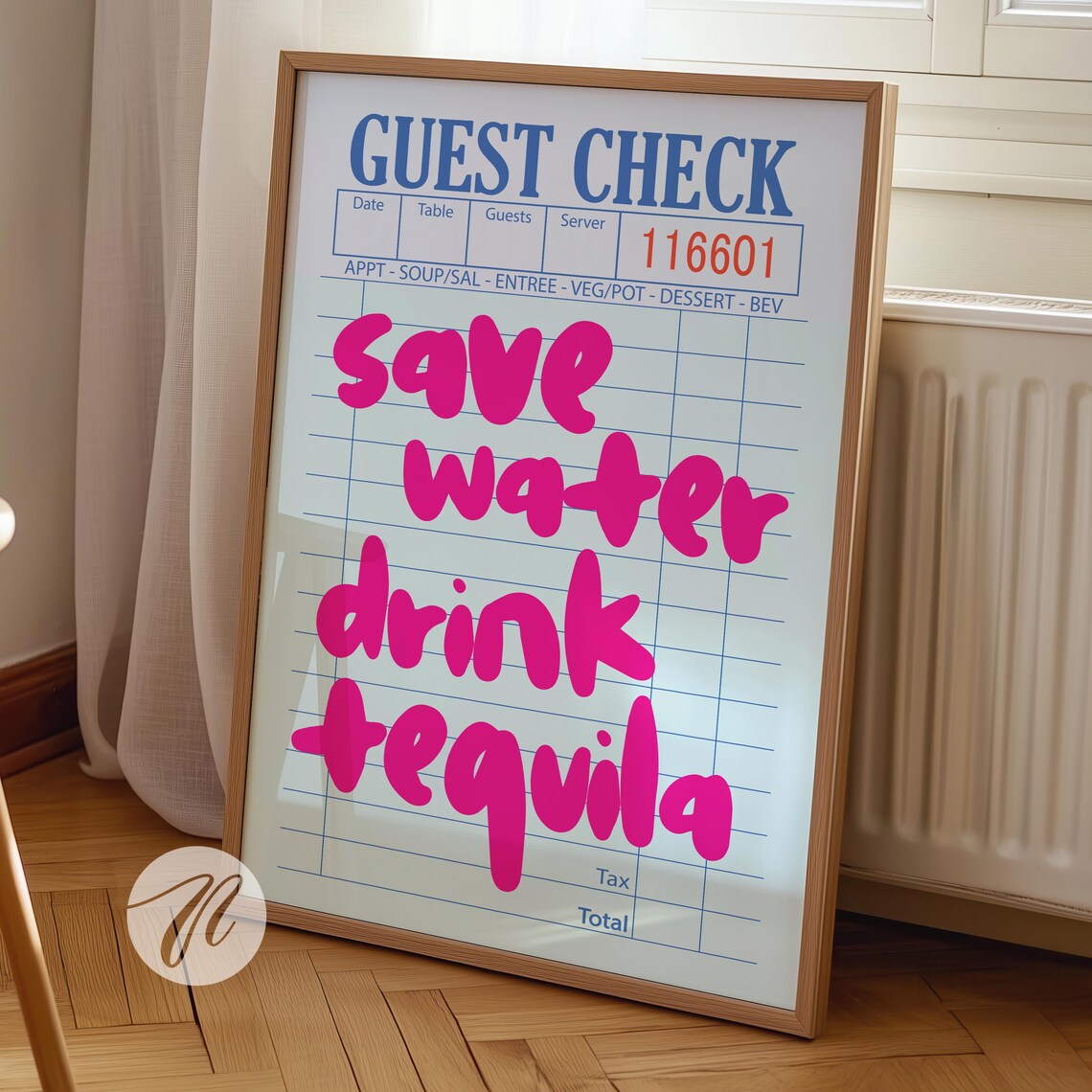 Save Water Drink Tequila Poster, Preppy Bar Cart Decor