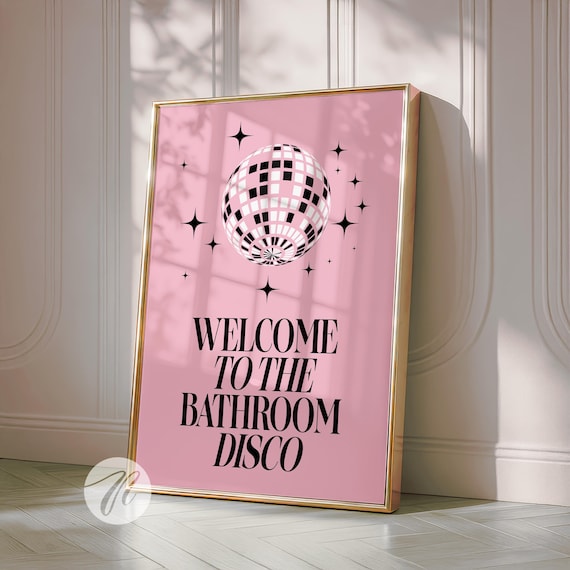 Bathroom Disco Print Pink And Black Minimalist Decor Trendy Shower Wall Art Funny Dancing Cute Toilet Poster