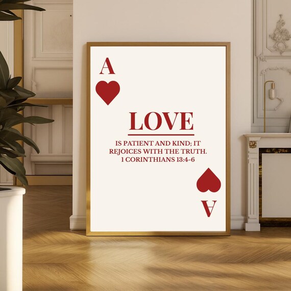 Love Bible Verse Print 1 Corinthians 1346 Wall Art Christian Scripture Playing Card Design