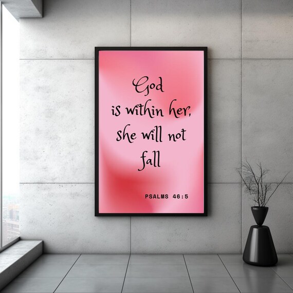 God Is With Her Christian Wall Art Daily Gratitude Bible Verse Decor Pink Room Gift For Dorm