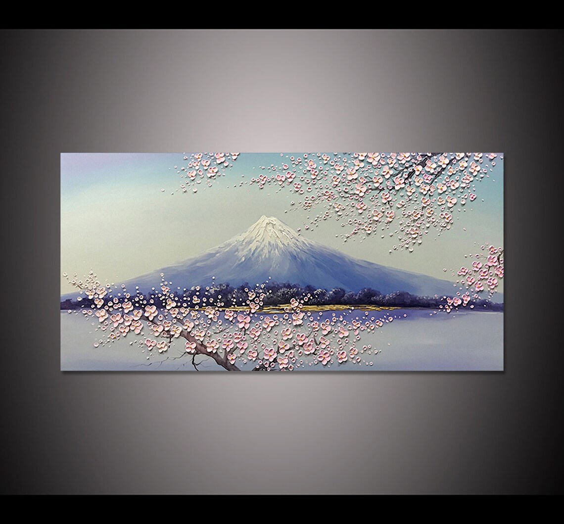 Mount Fuji Cherry Blossoms, Modern Wall Art Print