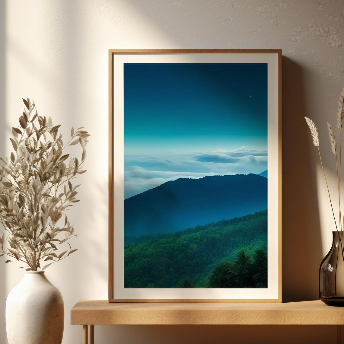 Blue Ridge Mountains Misty Blue Peaks Serene Landscape Art Print - Image 2