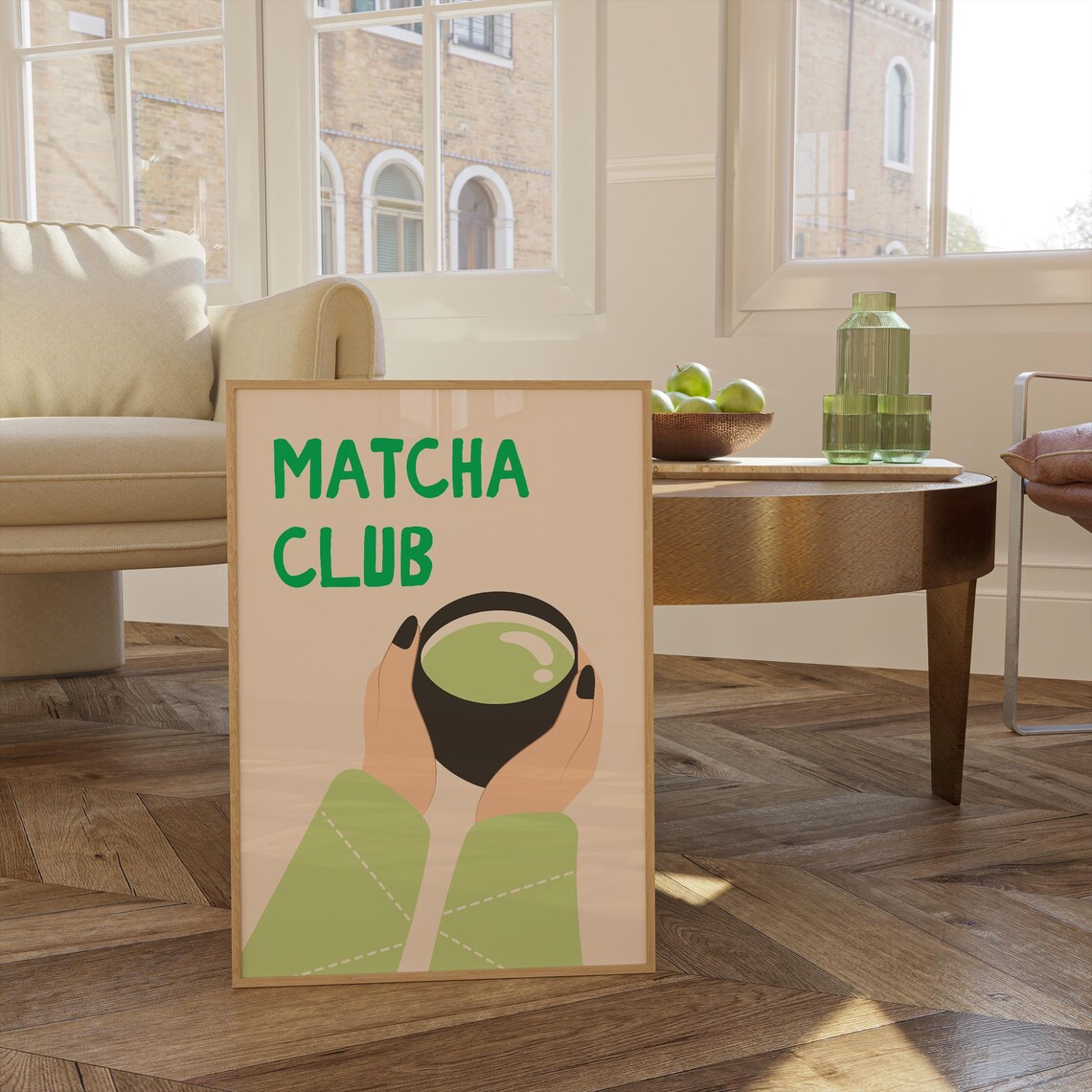 Matcha Club Green Tea Bowl Hands Minimalist Kitchen Wall Poster - Image 2