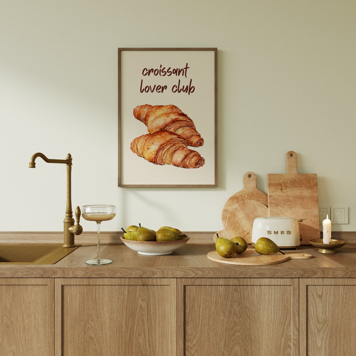 Croissant Lover Club Watercolor French Bakery Kitchen Wall Art - Image 5