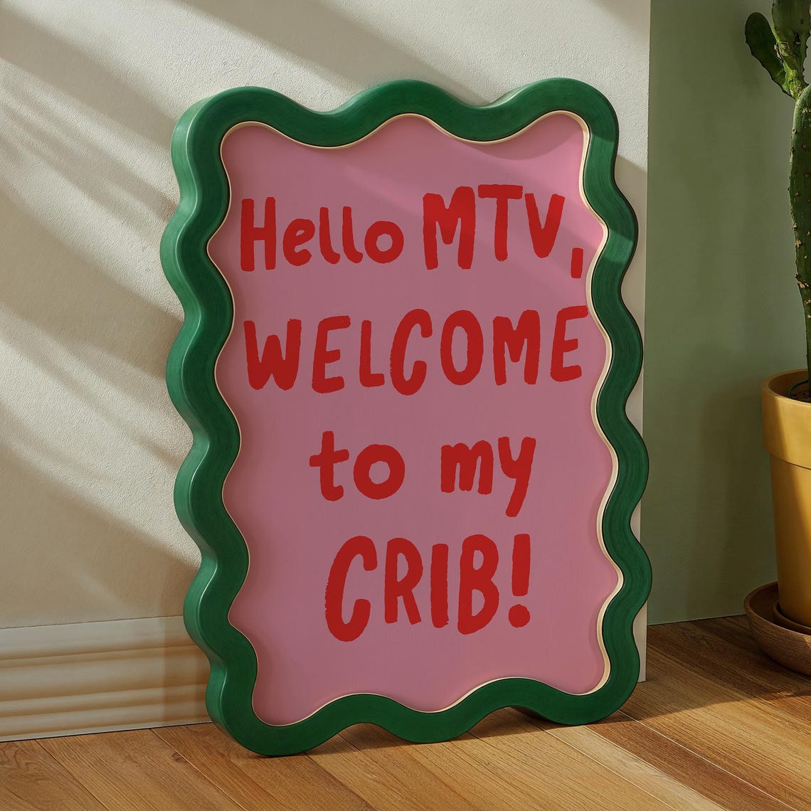 Hello MTV Welcome to My Crib Red Pink Retro Throwback Quote Poster - Image 2