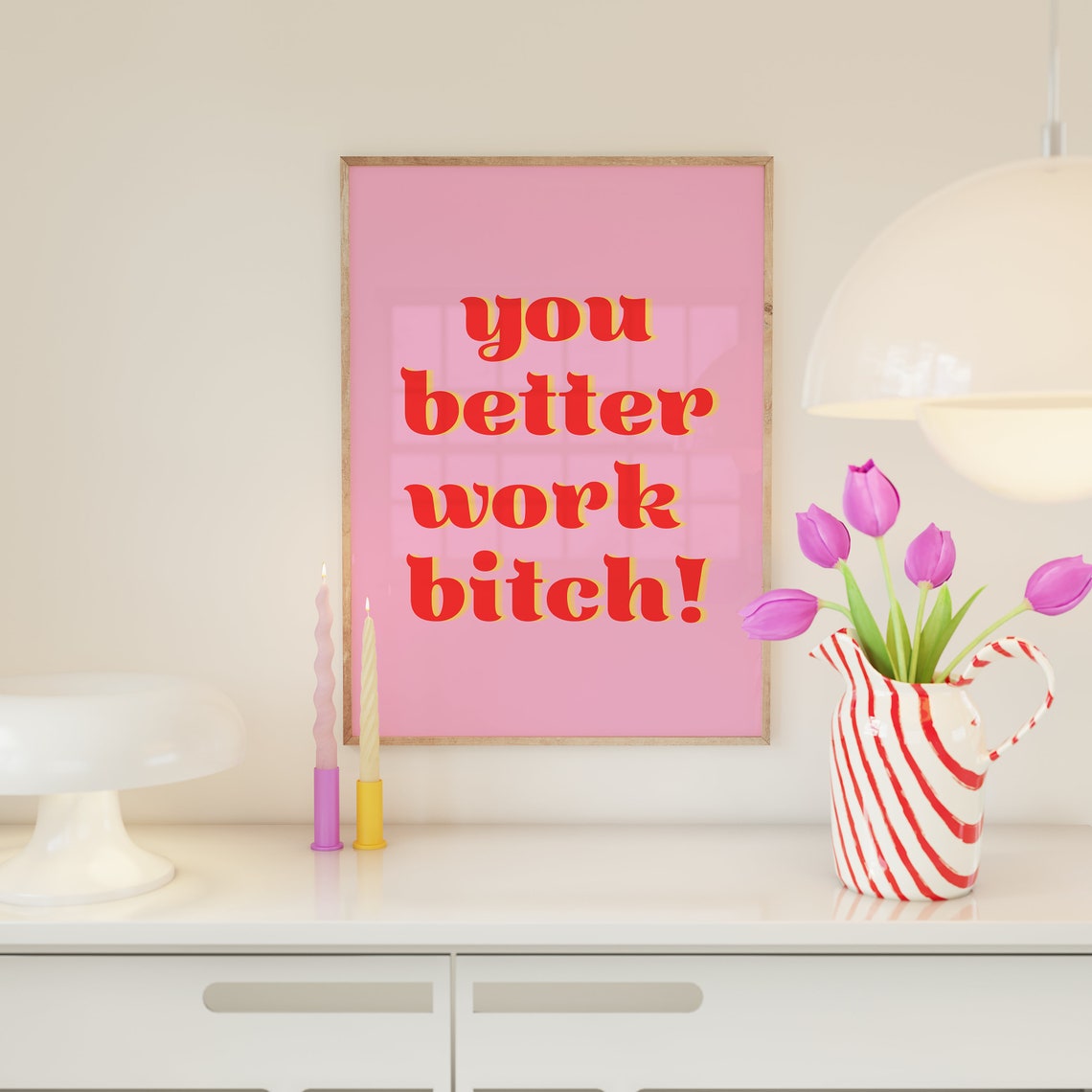 You Better Work Sassy Bold Red Hot Pink Typography Quote Poster - Image 3