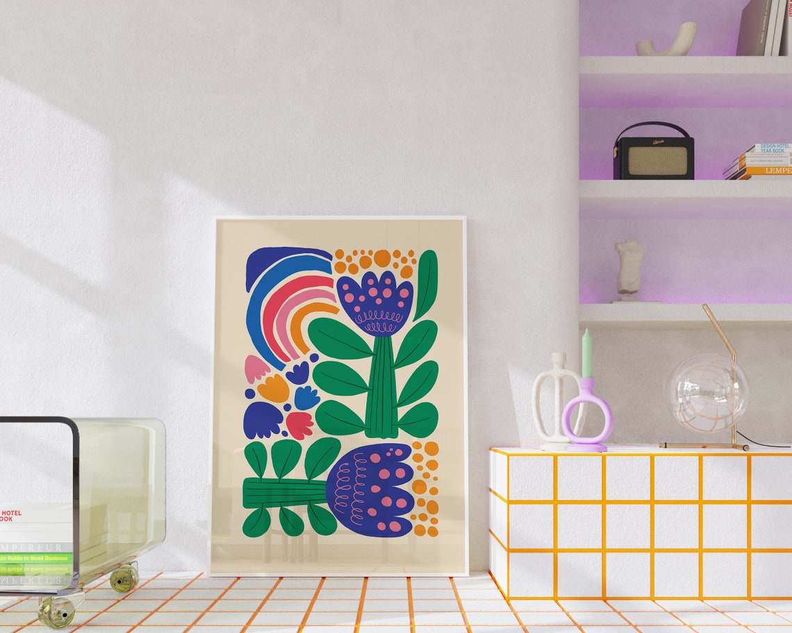 Bold Abstract Botanical Rainbow Tulips Dopamine Pop Art Print - Image 3