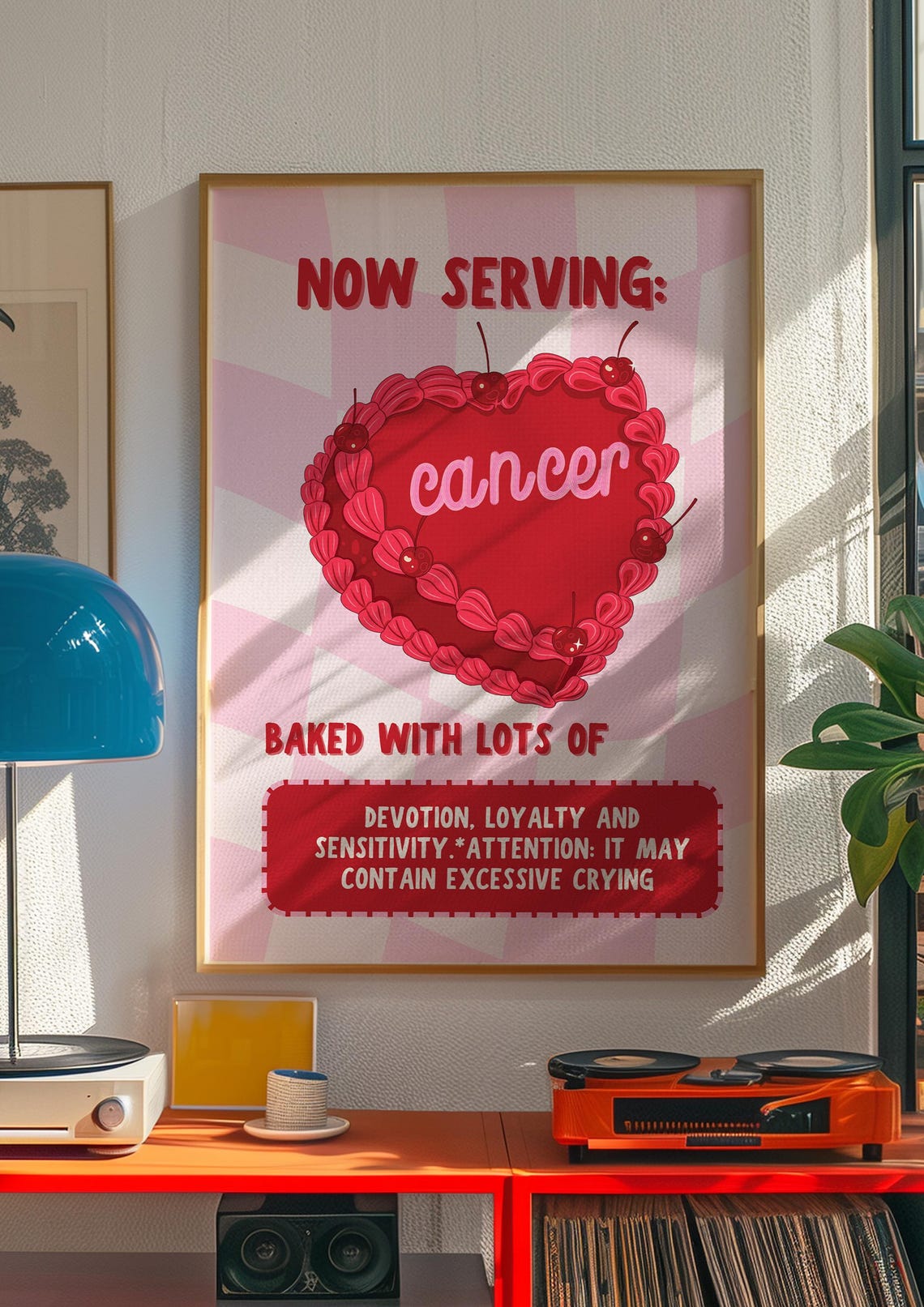 Now Serving Cancer Cake Art Print Cancer Art Zodiac Cancer Cake Print Cancer Wall Art Cancer Zodiac Print Heart Cake Print - Image 2