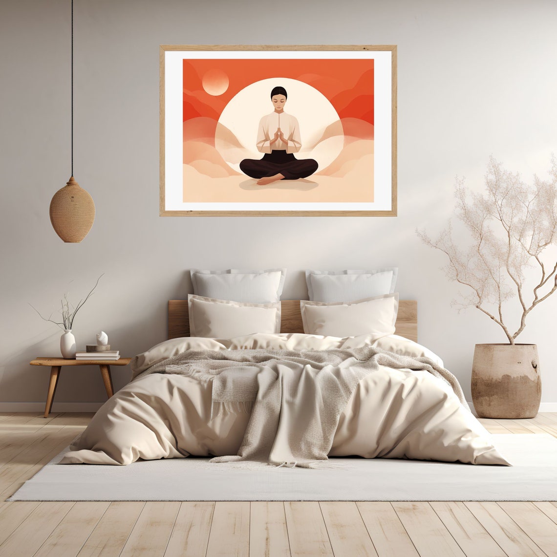 Meditating Figure in Prayer Pose Before a Glowing Moon Poster - Image 2
