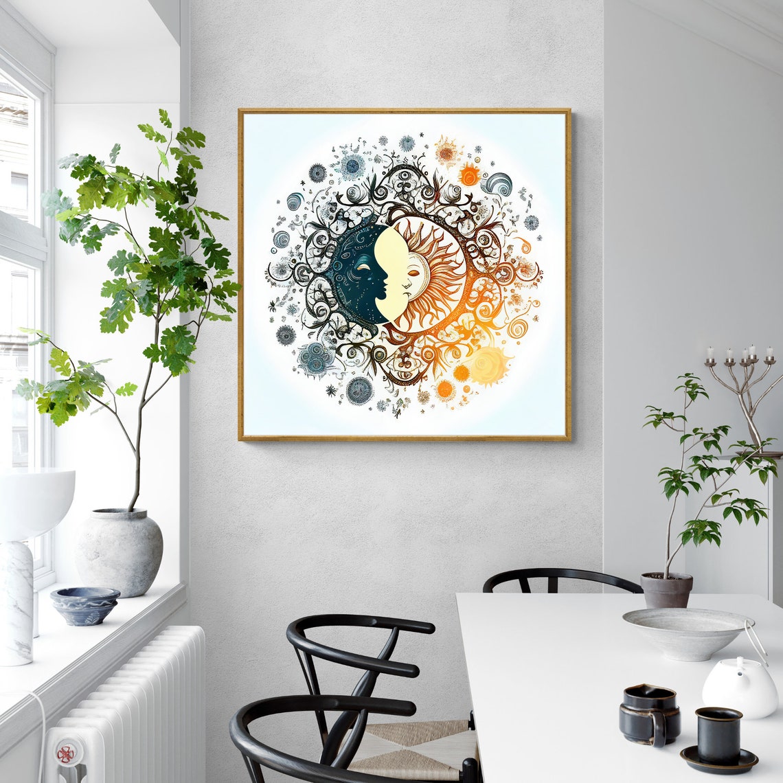 Sun and Moon Faces Meeting in an Ornate Eclipse Mandala Poster - Image 3