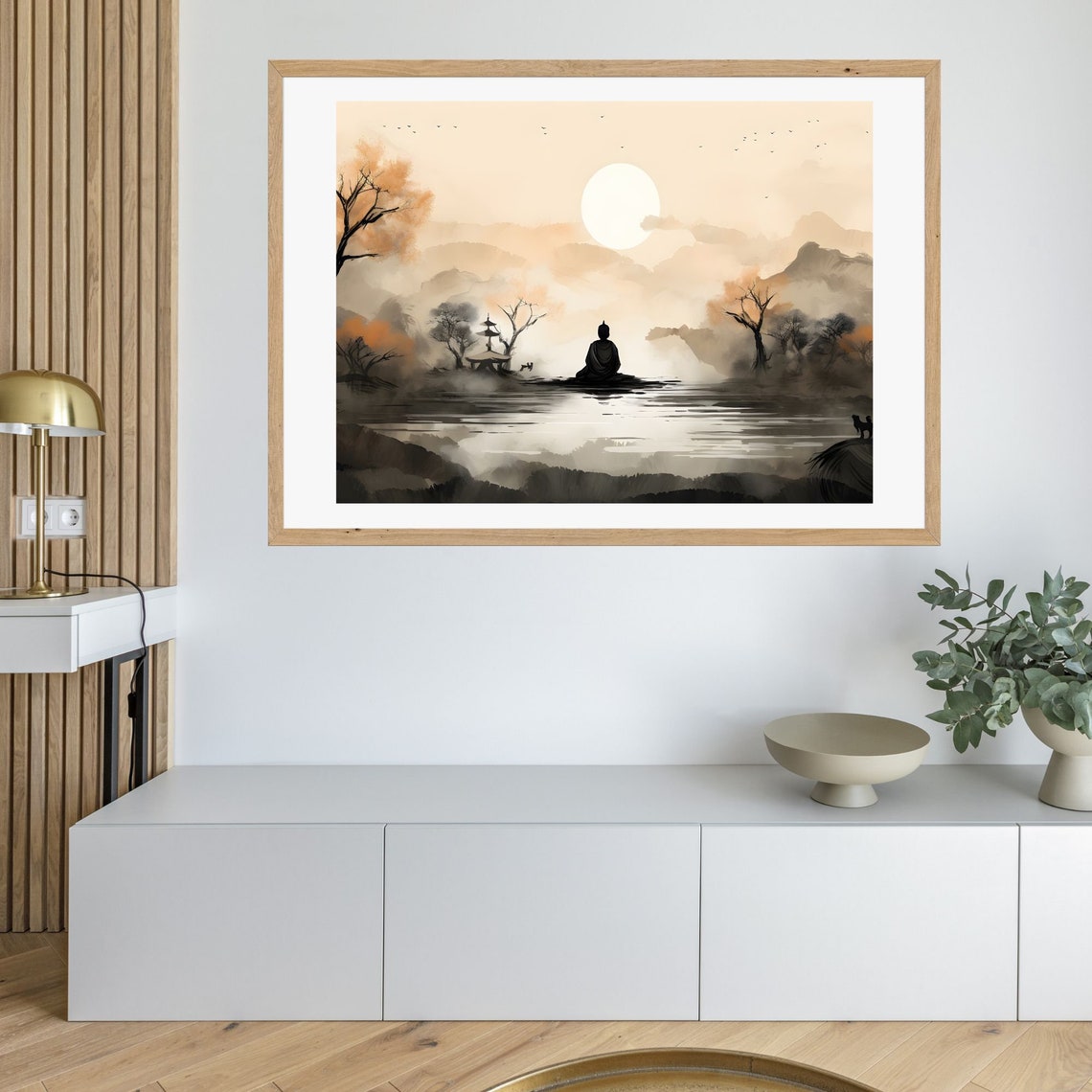 Buddha Meditating by a Misty Lake at Sunrise Mountain Poster - Image 3
