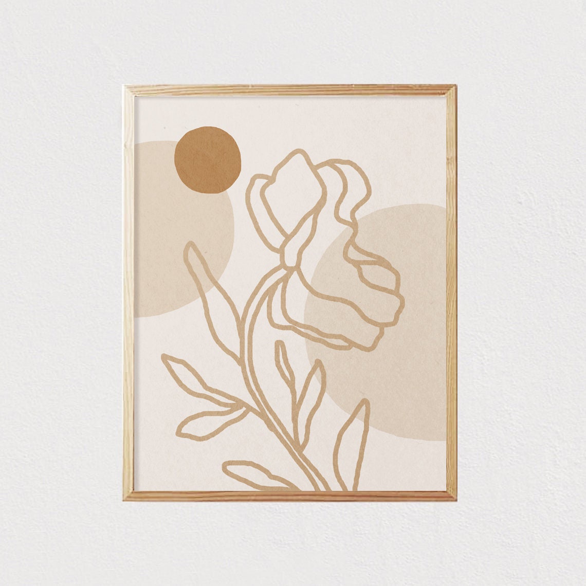Abstract Flower Poppy Art Shapes Neutral Line Art Print Mid Century Modern Wall Art Minimalist Geometric Art 16x20