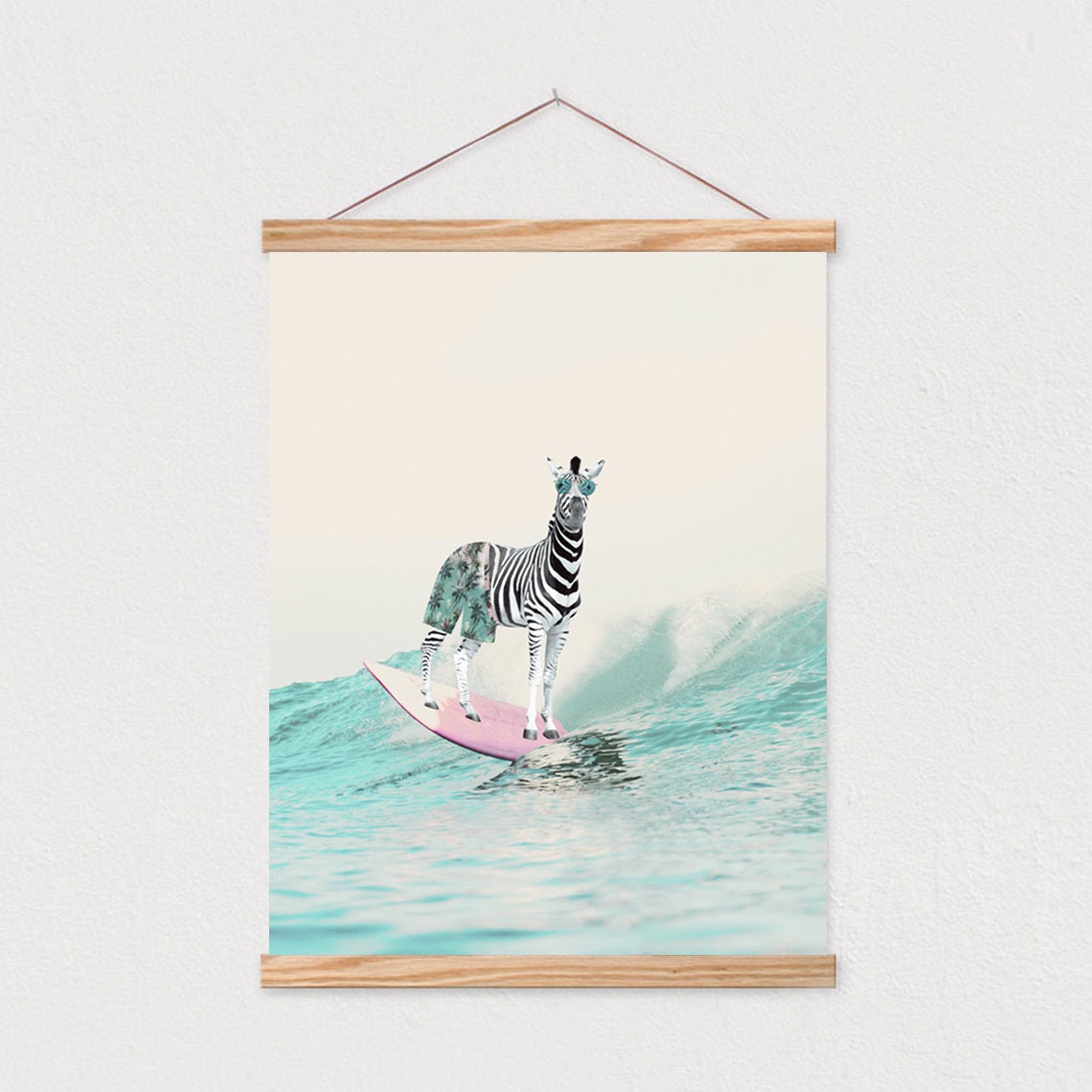 Surfing Zebra Funny Tropical Beach Wave Animal Kids Room Poster