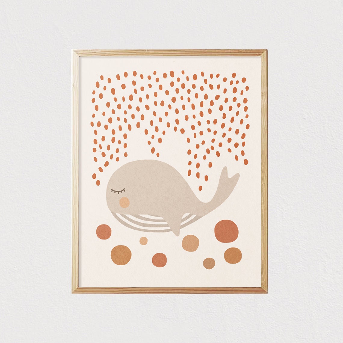 Sleeping Whale with Terracotta Dots Boho Nursery Wall Poster