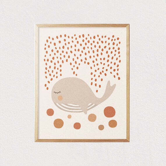 Sleeping Whale with Terracotta Dots Boho Nursery Wall Poster