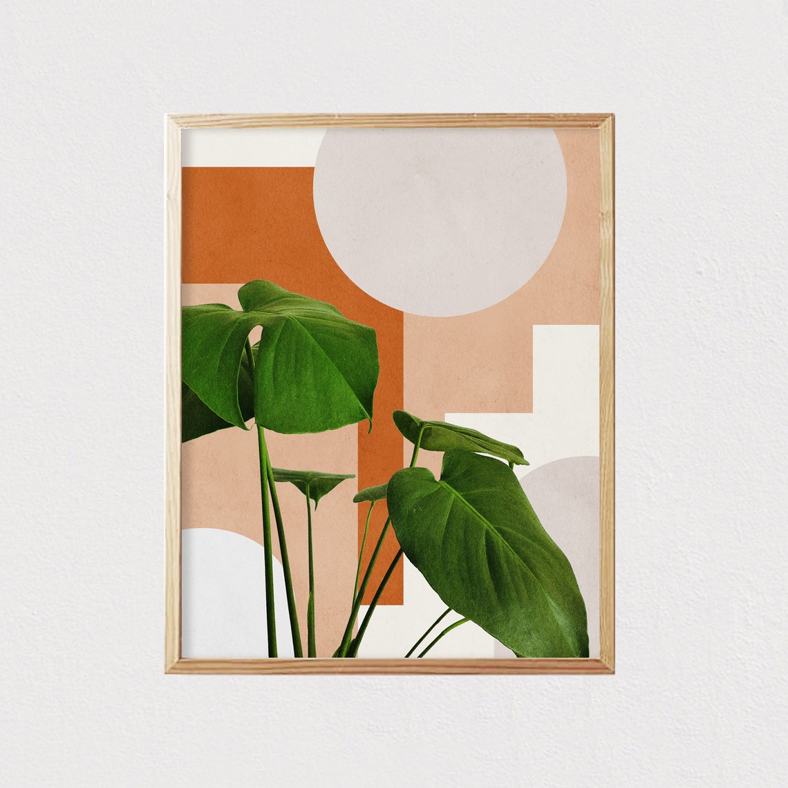Abstract Art Shapes Print Tropical Leaves Mid Century Modern Wall Art Minimalist Geometric Interior Decor 16x20