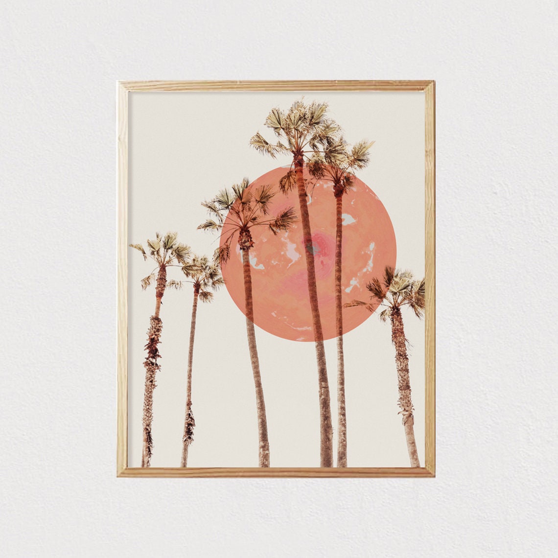 Palm Trees Against Coral Sun Minimalist Tropical Wall Poster - Image 2