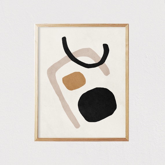 Abstract Art Shapes Neutral Print Mid Century Modern Wall Art Minimalist Geometric Interior Decor 16x20