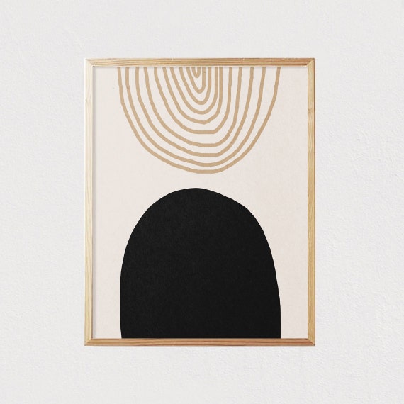 Abstract Rainbow Arches Art Shapes Neutral Line Art Print Mid Century Modern Wall Art Minimalist Geometric Art 16x20