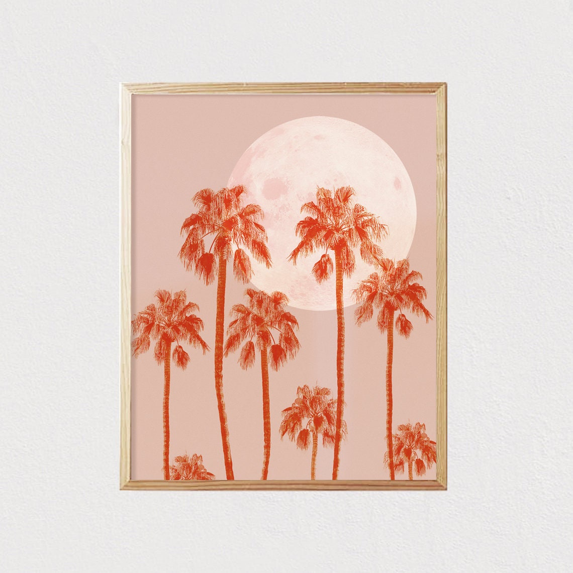 Terracotta Palms Under Pale Full Moon Blush Beach Wall Poster - Image 2