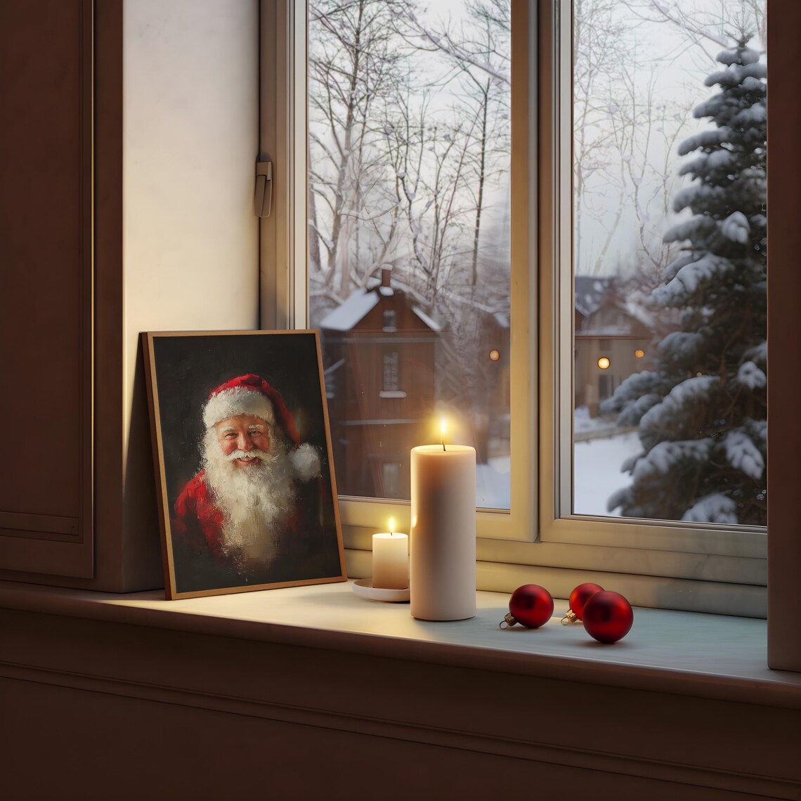 Smiling Santa Portrait Poster Dark Background Vintage Christmas Painting - Image 3