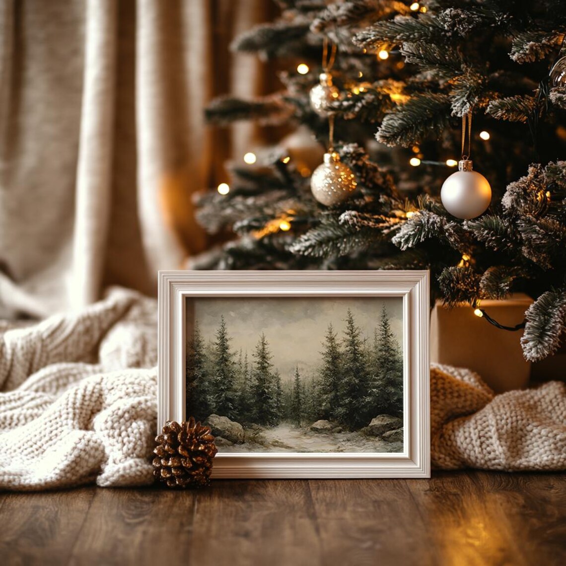 Vintage Snowy Pine Forest With Rocks Misty Winter Landscape Poster - Image 3