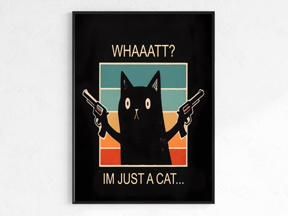 Funny Black Cat Poster Retro Pop Art Print For Lovers