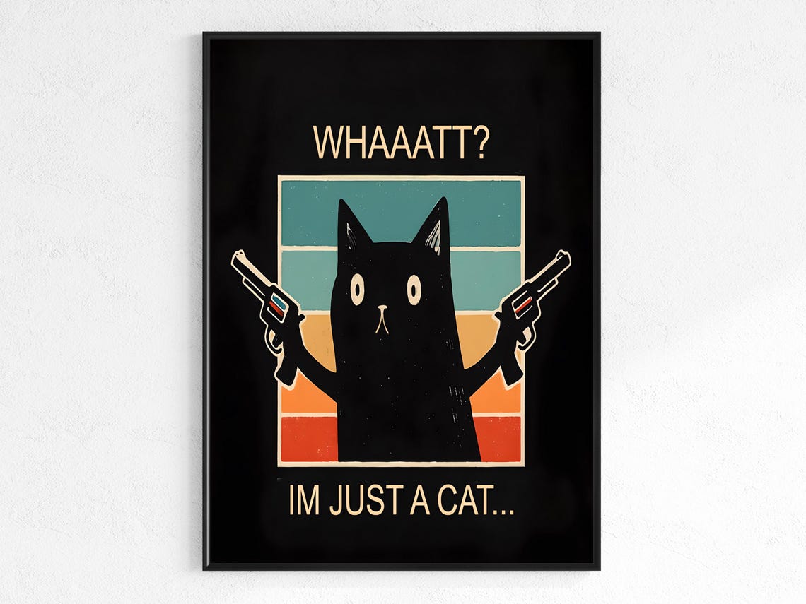 Funny Black Cat Poster Retro Pop Art Print For Lovers