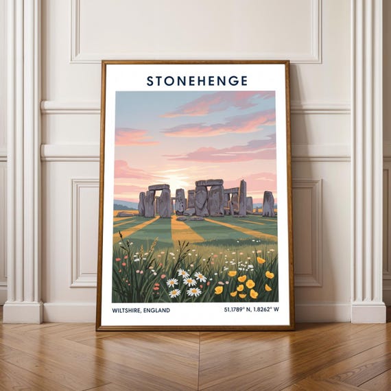 Stonehenge Poster Vintage Travel Art Print Wiltshire England Landscape Living Room Decor