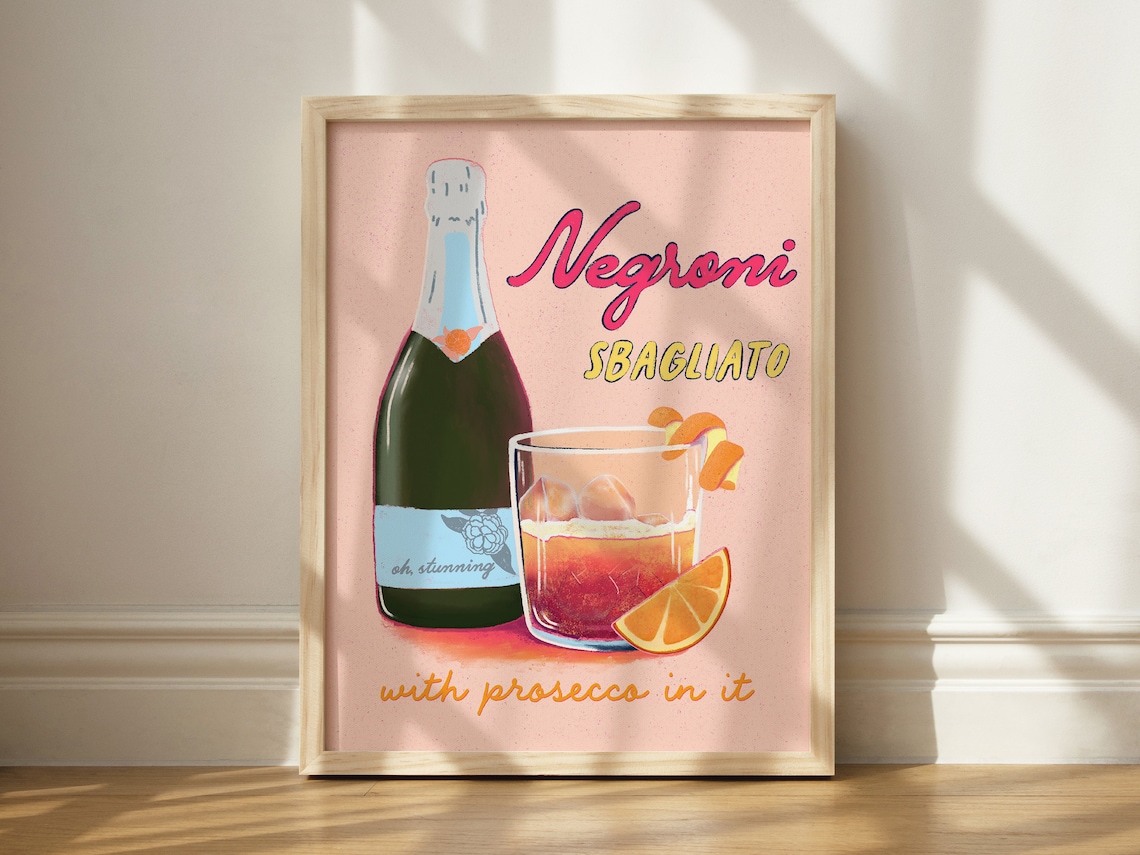 Negroni Sbagliato with Prosecco Cocktail Art Print