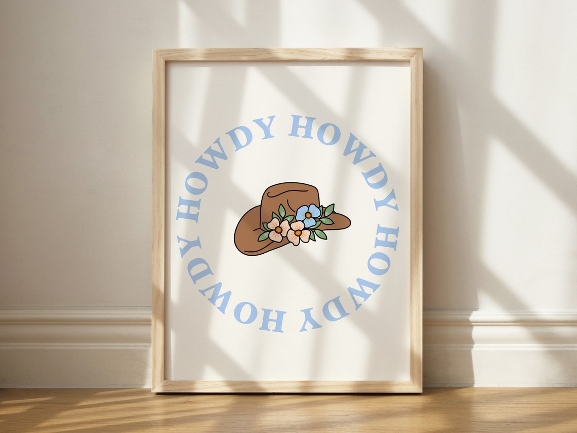 Howdy Cowboy Hat Floral Art Print