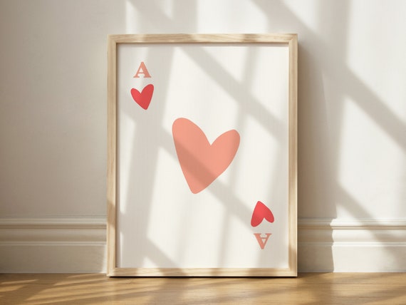 Pink Ace Card Print Game Room Wall Decor Gamer Art Playing Of Hearts Cute Girls Bedroom